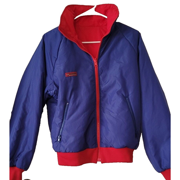 Vintage Columbia Large Ski Bomber Jacket Reversible Red Blue Thinsulate 3m - Picture 2 of 7